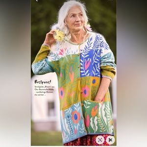 Gudren Sjoden organic cotton/wool cardigan XL, mint condition, crochet buttons!